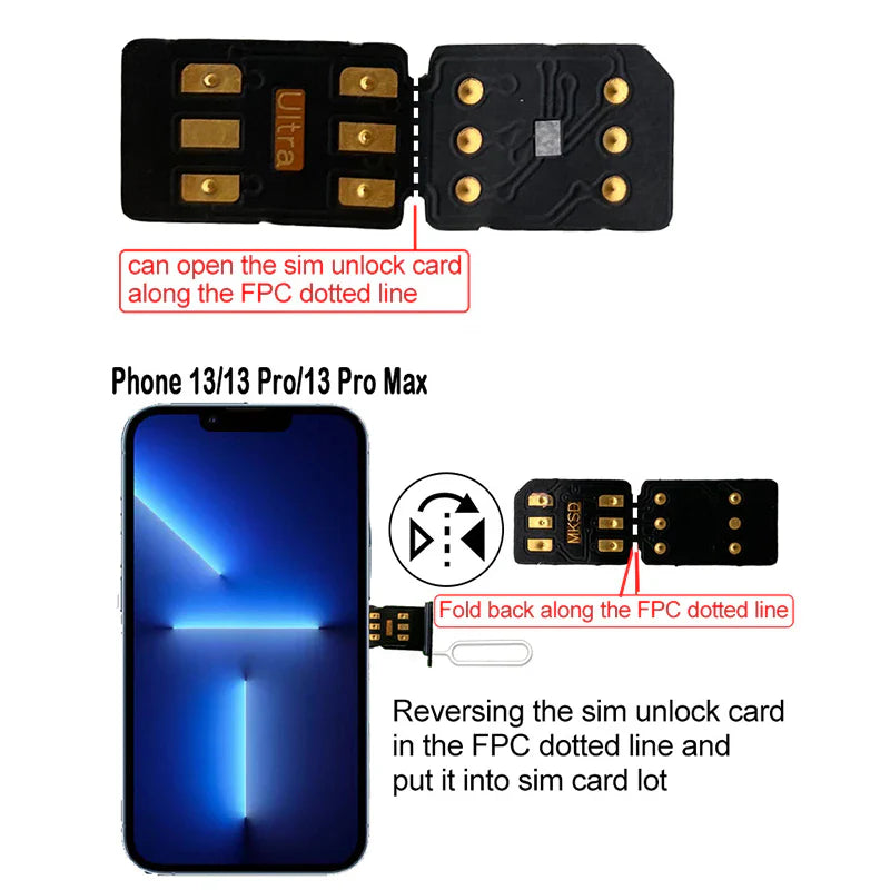 MKSD Ultra V5.3 Unlock Card RSIM Chip Service Iphone 14 13 12 11 X XR 8 7 6 2023