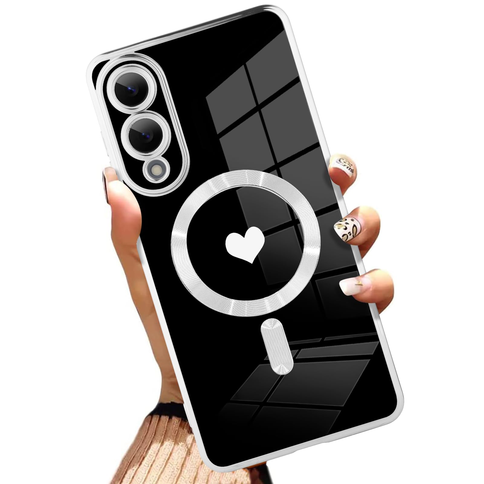 AIGOMARA Funda magnética para Samsung Galaxy S24 Ultra [compatible con carga inalámbrica] Diseño de corazón TPU suave cubierta de teléfono galvanizada antiarañazos a prueba de golpes para mujeres,