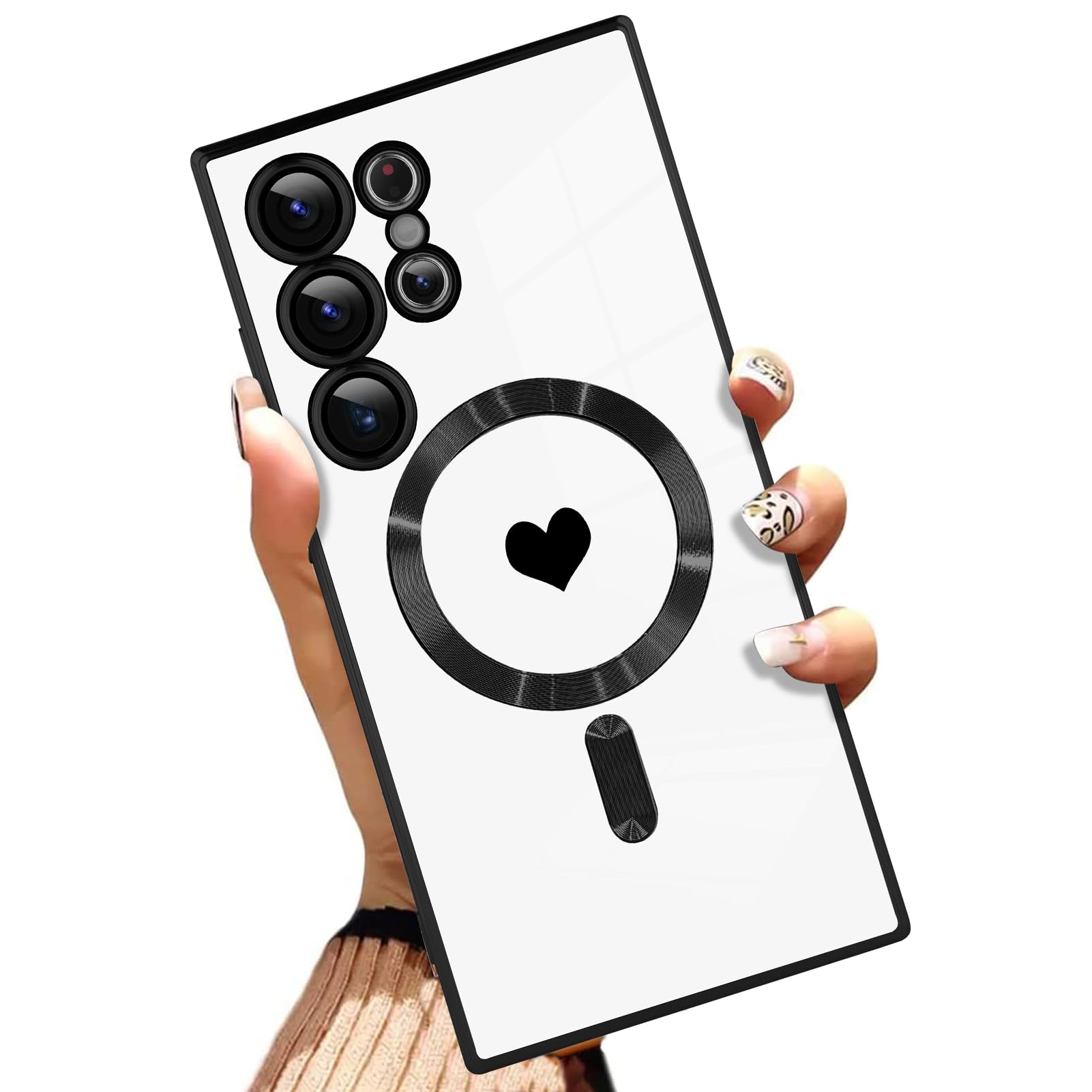 AIGOMARA Funda magnética para Samsung Galaxy S24 Ultra [compatible con carga inalámbrica] Diseño de corazón TPU suave cubierta de teléfono galvanizada antiarañazos a prueba de golpes para mujeres,