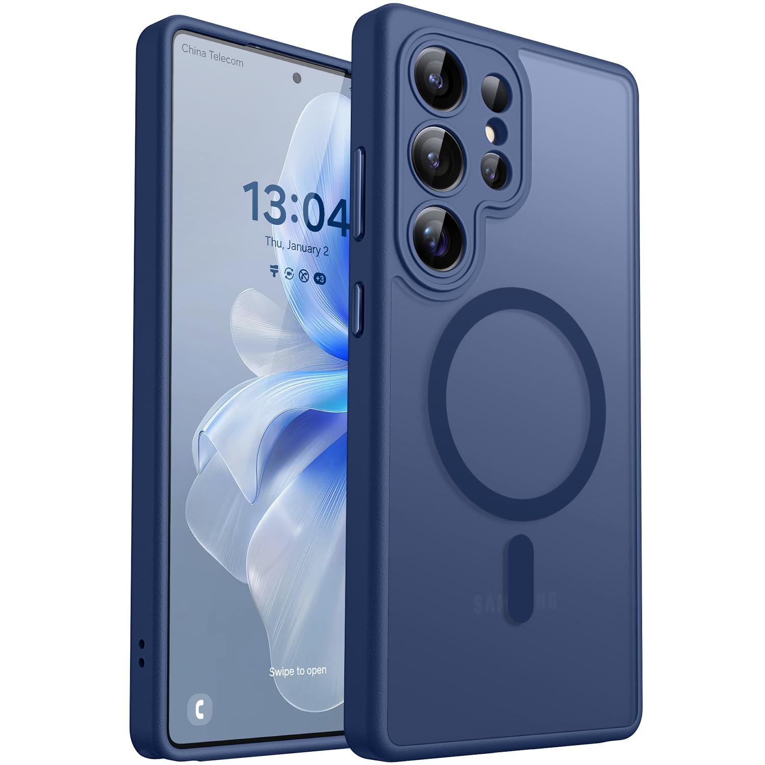 CANSHN Funda diseñada para Samsung Galaxy S24 Ultra (2024), protección completa de la cámara, compatible con MagSafe, funda protectora trasera translúcida mate, color negro