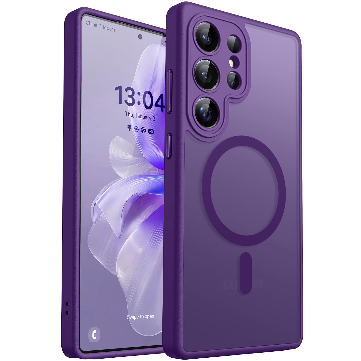 CANSHN Funda diseñada para Samsung Galaxy S24 Ultra (2024), protección completa de la cámara, compatible con MagSafe, funda protectora trasera translúcida mate, color negro