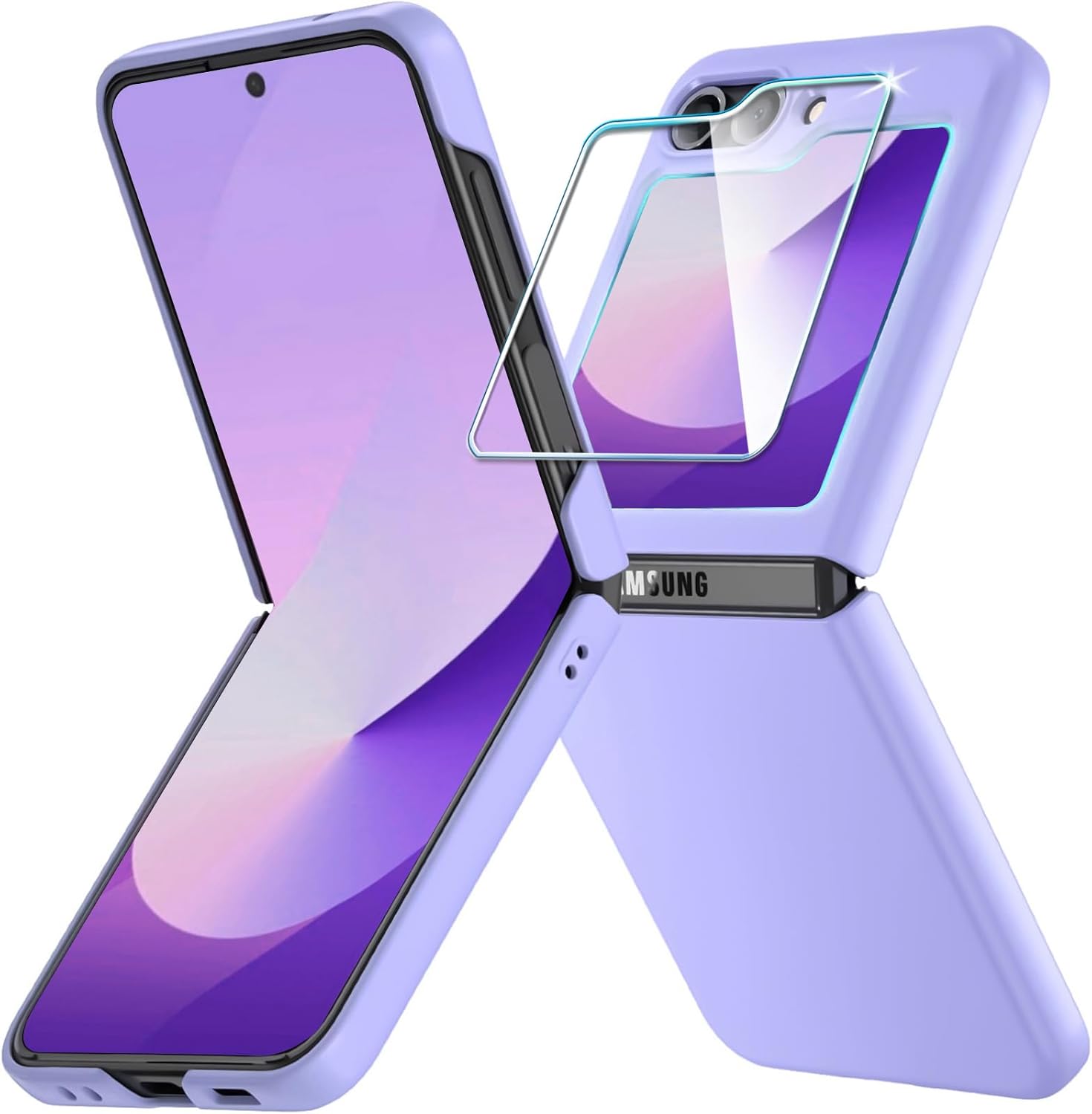 Case for Samsung Galaxy Z Flip 6,Thin Slim Hard PC Galaxy Flip z6 Phone Cover with External Screen Protector, Non-Slip Shockproof Protective Cases for Samsung Z Flip 6 5G,Purple