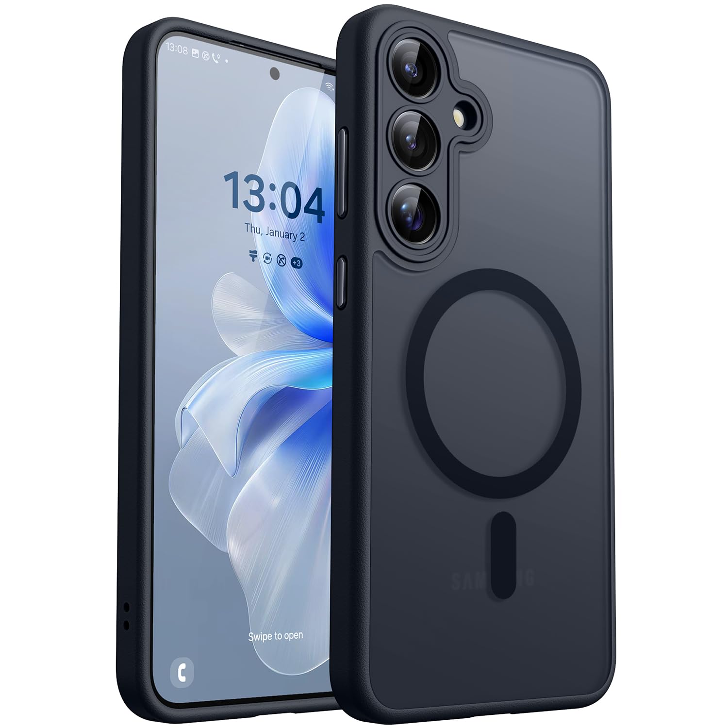 CANSHN Funda diseñada para Samsung Galaxy S24 Ultra (2024), protección completa de la cámara, compatible con MagSafe, funda protectora trasera translúcida mate, color negro