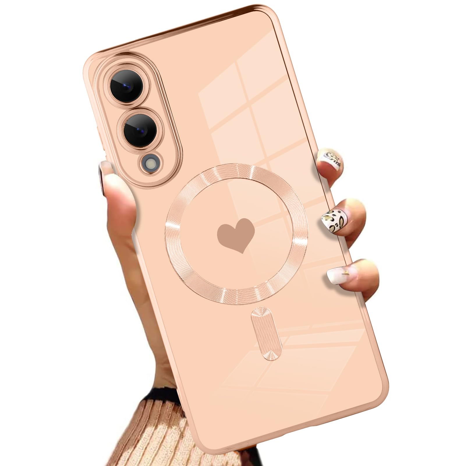 AIGOMARA Funda magnética para Samsung Galaxy S24 Ultra [compatible con carga inalámbrica] Diseño de corazón TPU suave cubierta de teléfono galvanizada antiarañazos a prueba de golpes para mujeres,