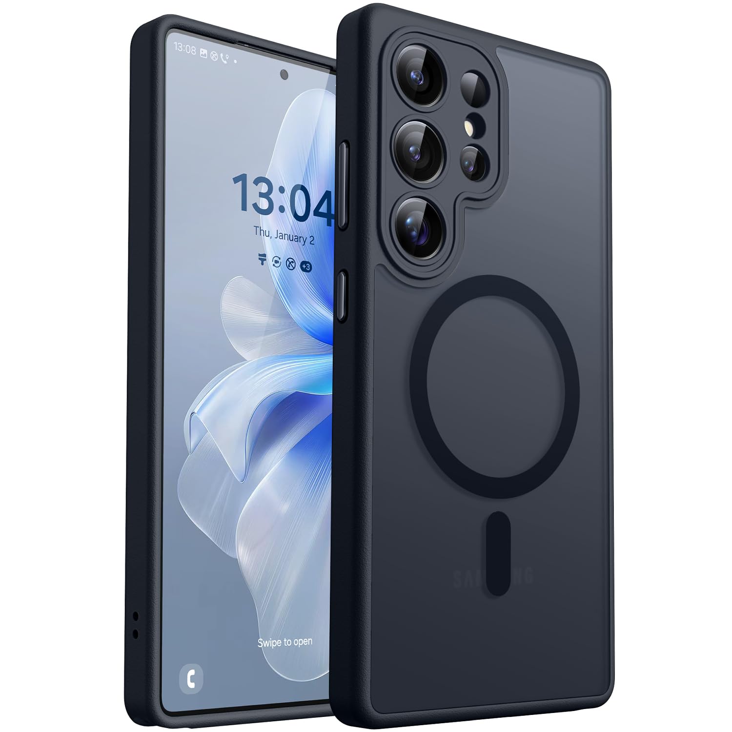 CANSHN Funda diseñada para Samsung Galaxy S24 Ultra (2024), protección completa de la cámara, compatible con MagSafe, funda protectora trasera translúcida mate, color negro