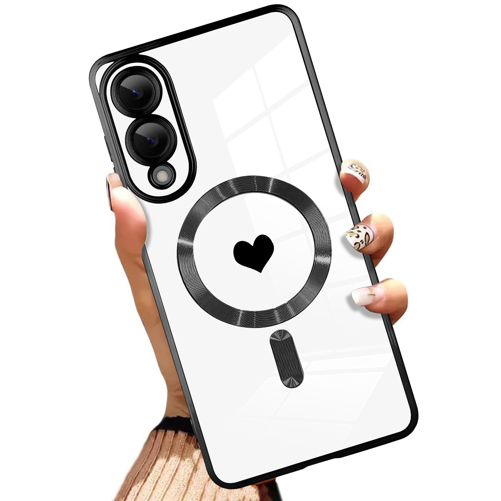 AIGOMARA Funda magnética para Samsung Galaxy S24 Ultra [compatible con carga inalámbrica] Diseño de corazón TPU suave cubierta de teléfono galvanizada antiarañazos a prueba de golpes para mujeres,