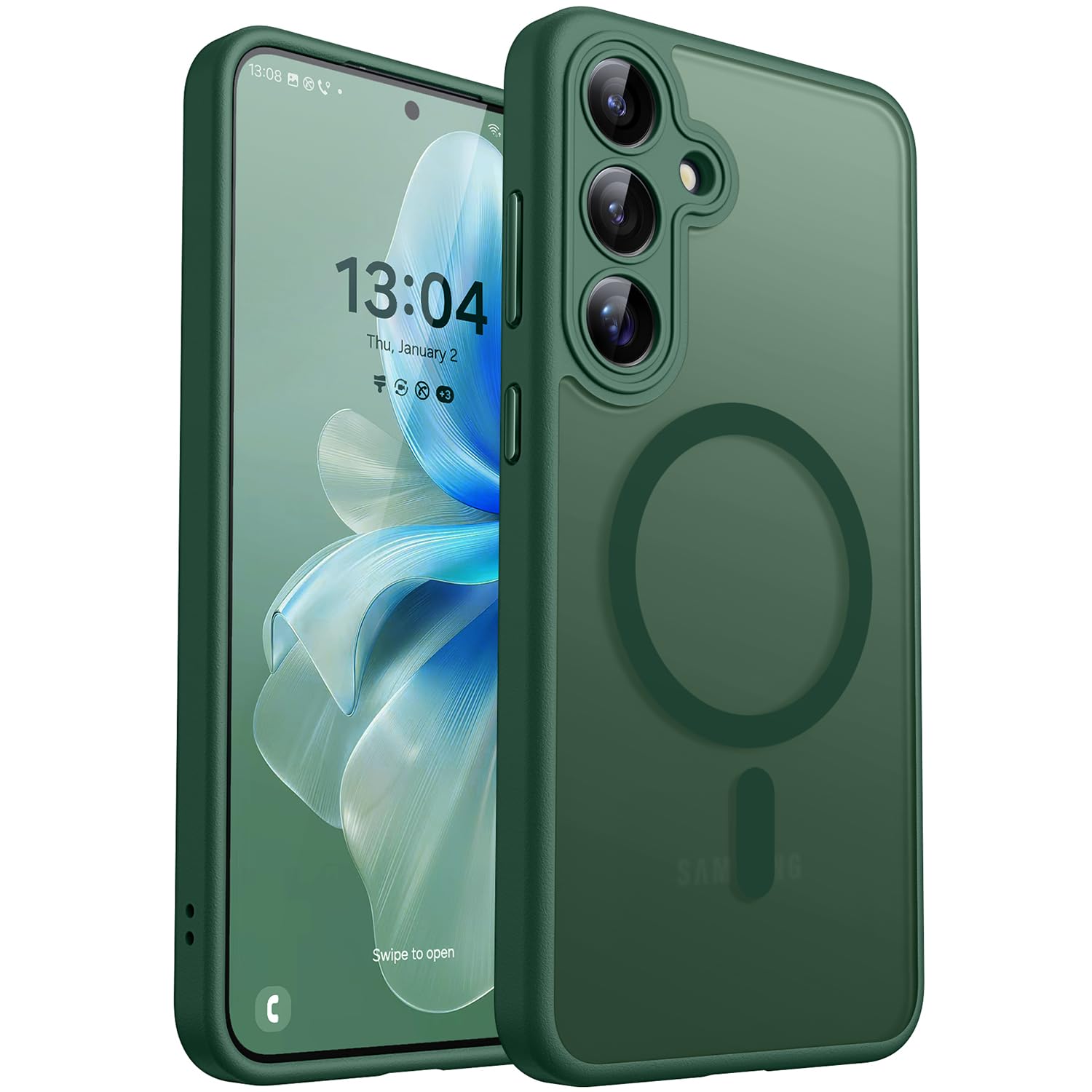 CANSHN Funda diseñada para Samsung Galaxy S24 Ultra (2024), protección completa de la cámara, compatible con MagSafe, funda protectora trasera translúcida mate, color negro