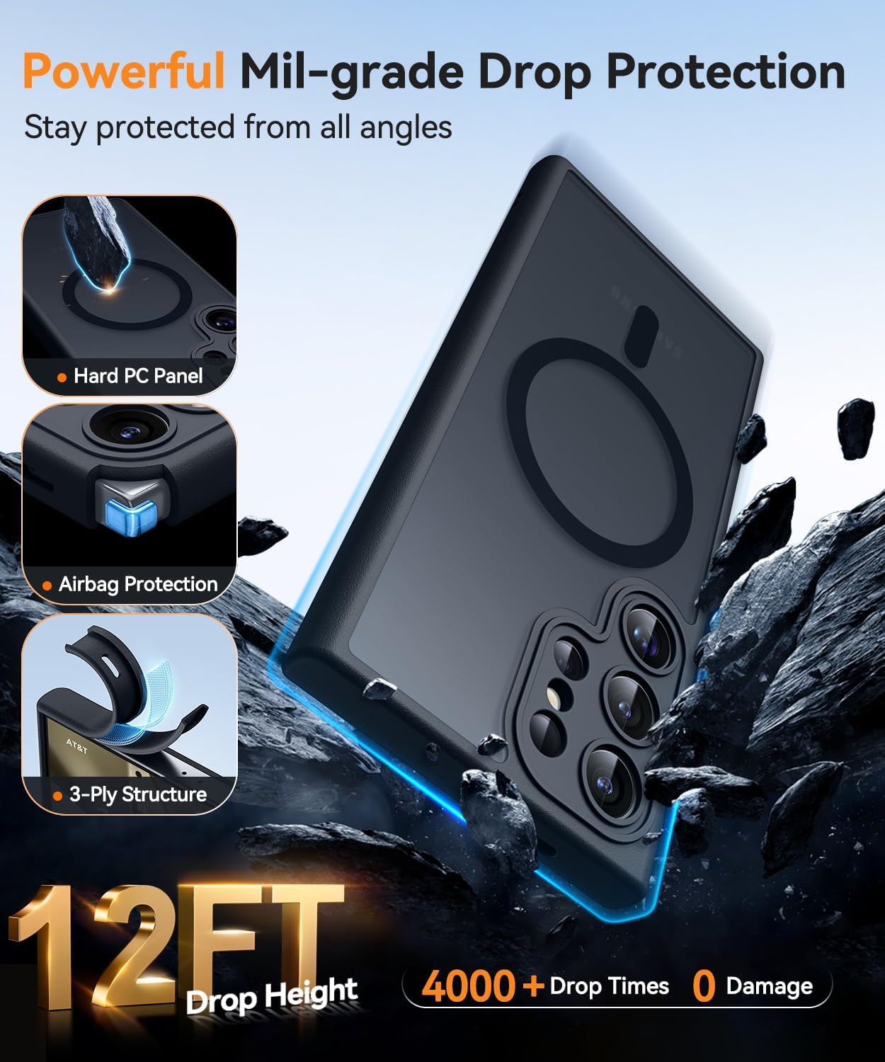 CANSHN Funda diseñada para Samsung Galaxy S24 Ultra (2024), protección completa de la cámara, compatible con MagSafe, funda protectora trasera translúcida mate, color negro