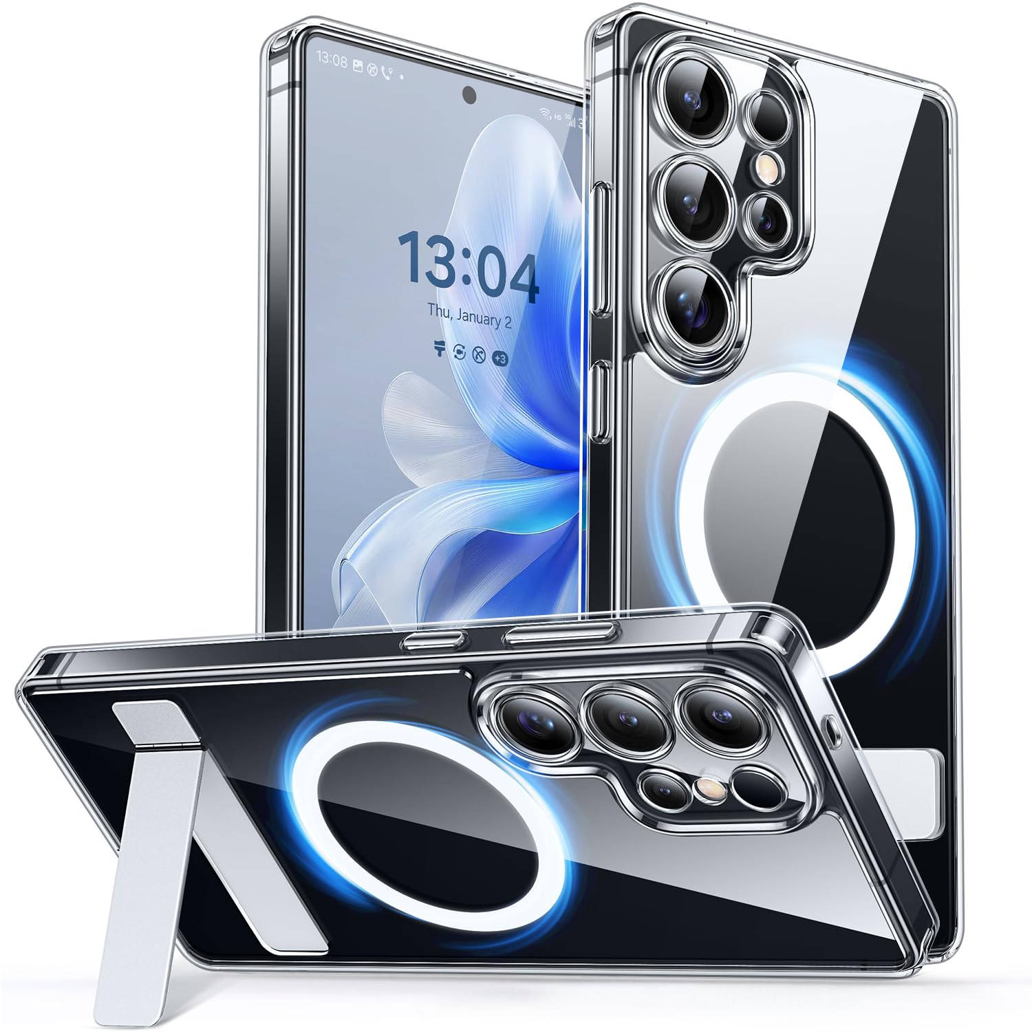 CANSHN Funda diseñada para Samsung Galaxy S24 Ultra (2024), protección completa de la cámara, compatible con MagSafe, funda protectora trasera translúcida mate, color negro