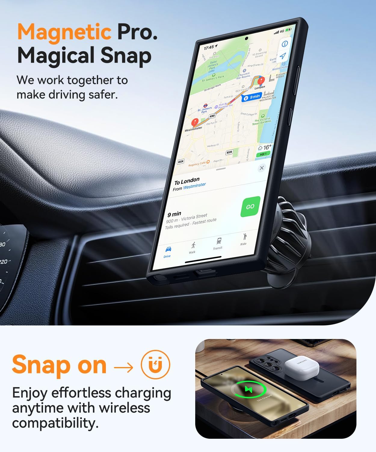 CANSHN Funda diseñada para Samsung Galaxy S24 Ultra (2024), protección completa de la cámara, compatible con MagSafe, funda protectora trasera translúcida mate, color negro