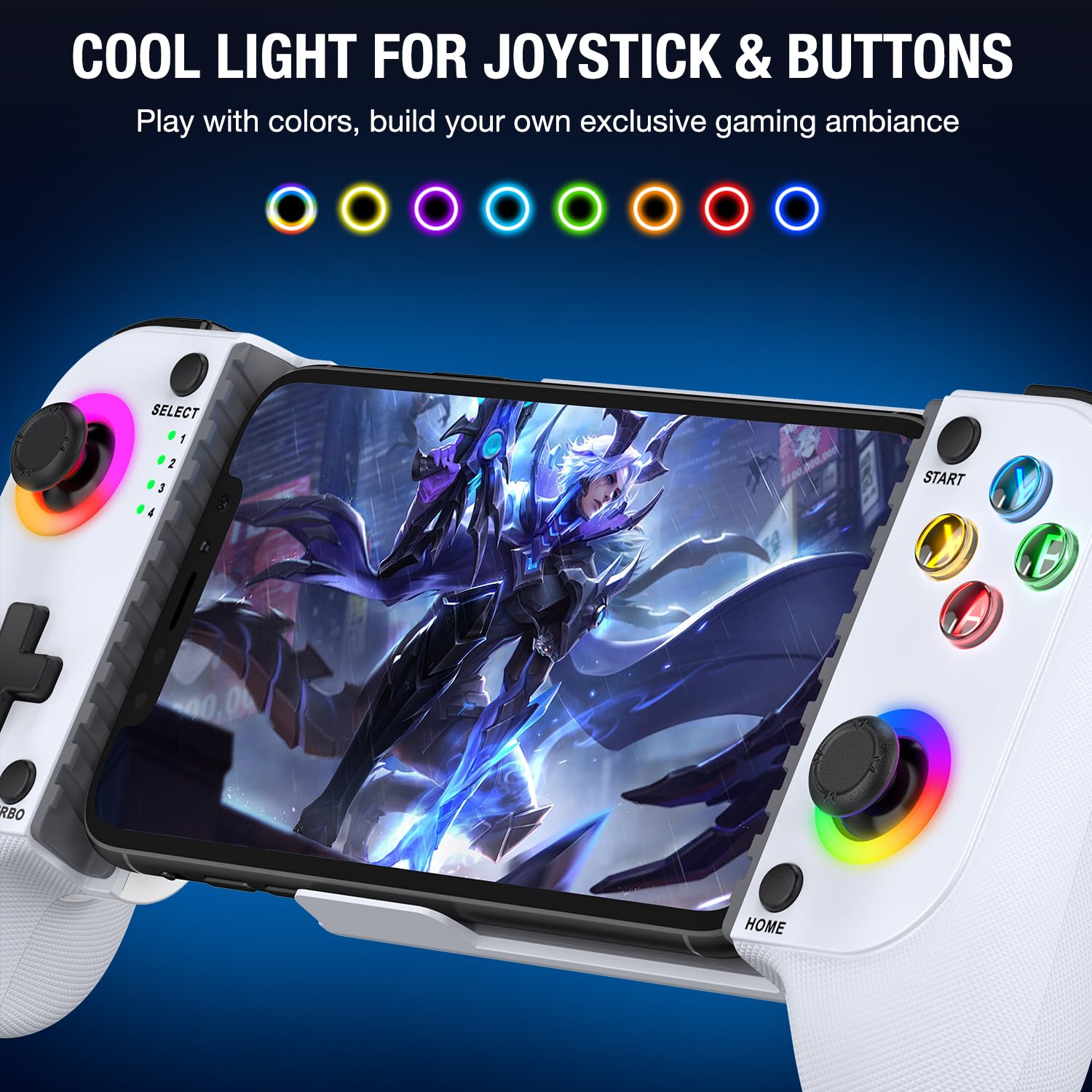 Mocagen Phone Controller for iPhone/Android Support Phone Case, Mobile Controller with Led Light, Upgraded Joysticks, Turbo, Thumb Grips Handheld Gaming Gamepad