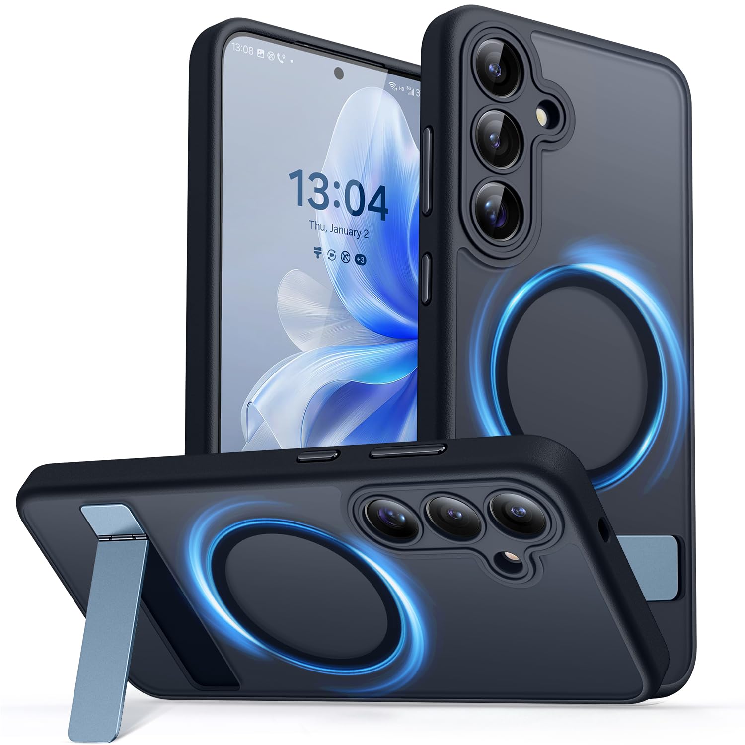 CANSHN Funda diseñada para Samsung Galaxy S24 Ultra (2024), protección completa de la cámara, compatible con MagSafe, funda protectora trasera translúcida mate, color negro