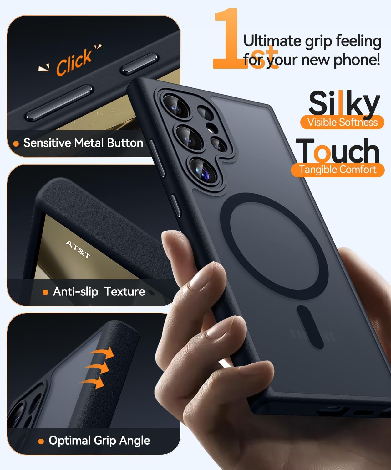 CANSHN Funda diseñada para Samsung Galaxy S24 Ultra (2024), protección completa de la cámara, compatible con MagSafe, funda protectora trasera translúcida mate, color negro