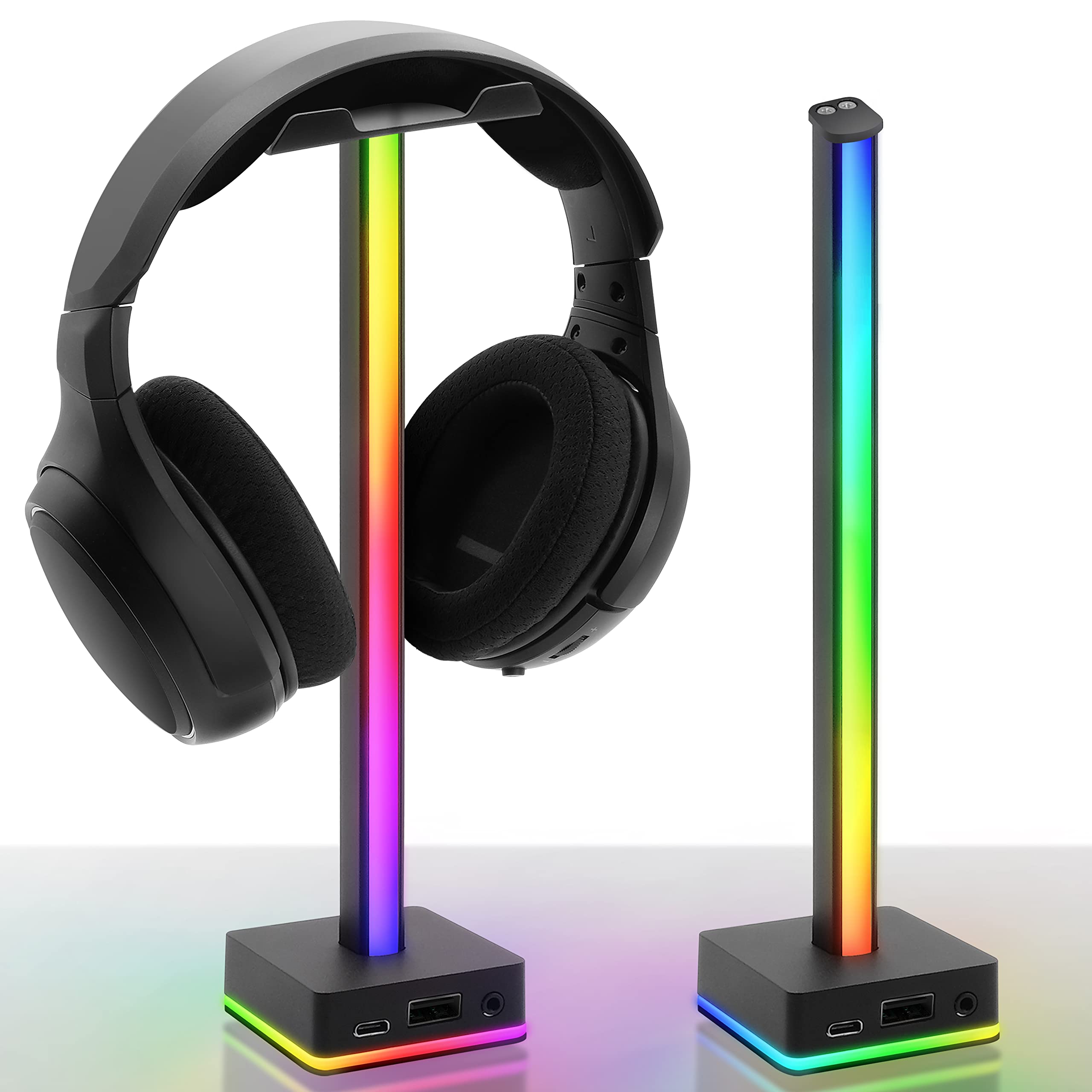 EZDIY-FAB Barra de luz LED USB, soporte para auriculares, retroiluminación RGB de ambiente de escritorio, 50 modos de color integrados, soporte para auriculares para videojuegos, accesorios de
