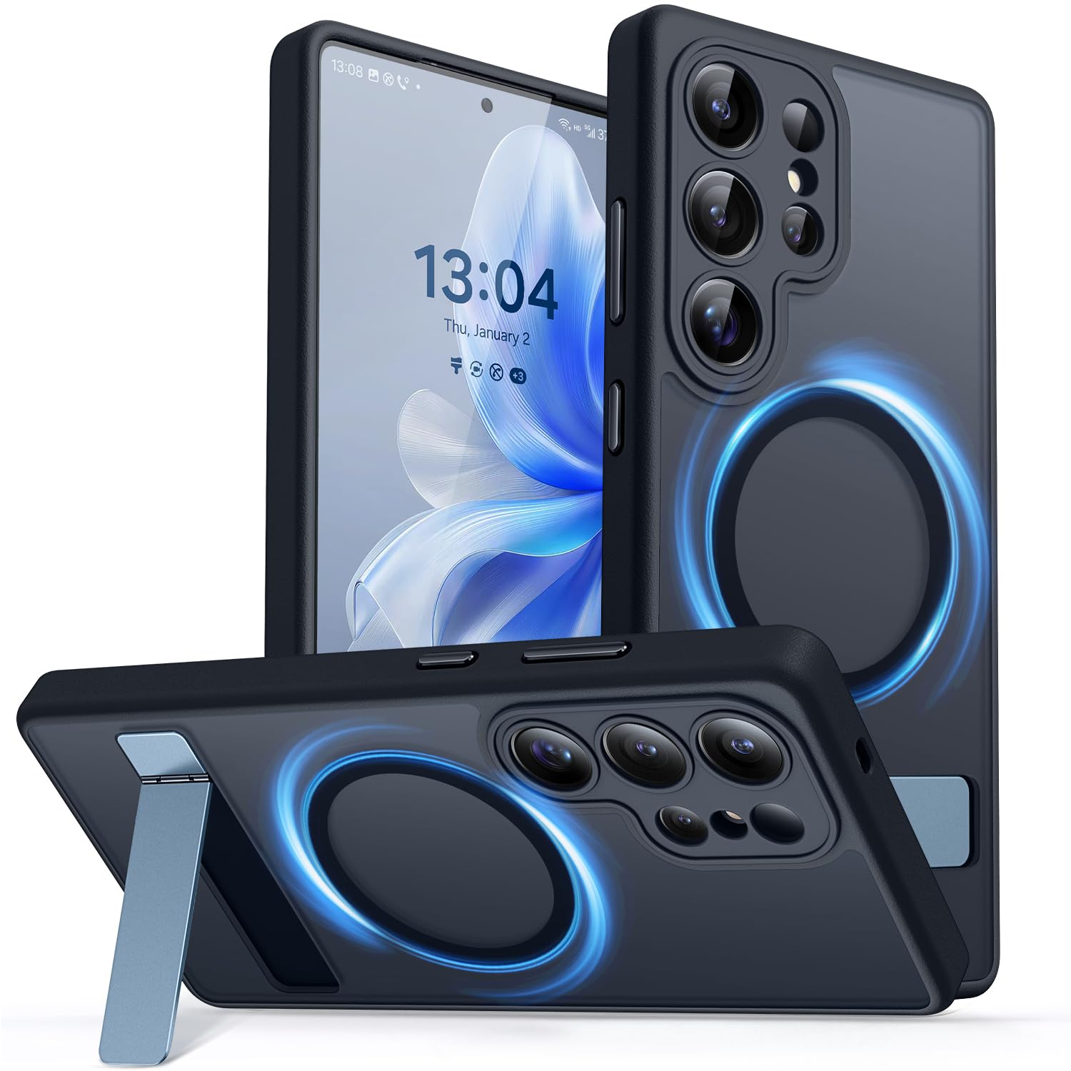 CANSHN Funda diseñada para Samsung Galaxy S24 Ultra (2024), protección completa de la cámara, compatible con MagSafe, funda protectora trasera translúcida mate, color negro