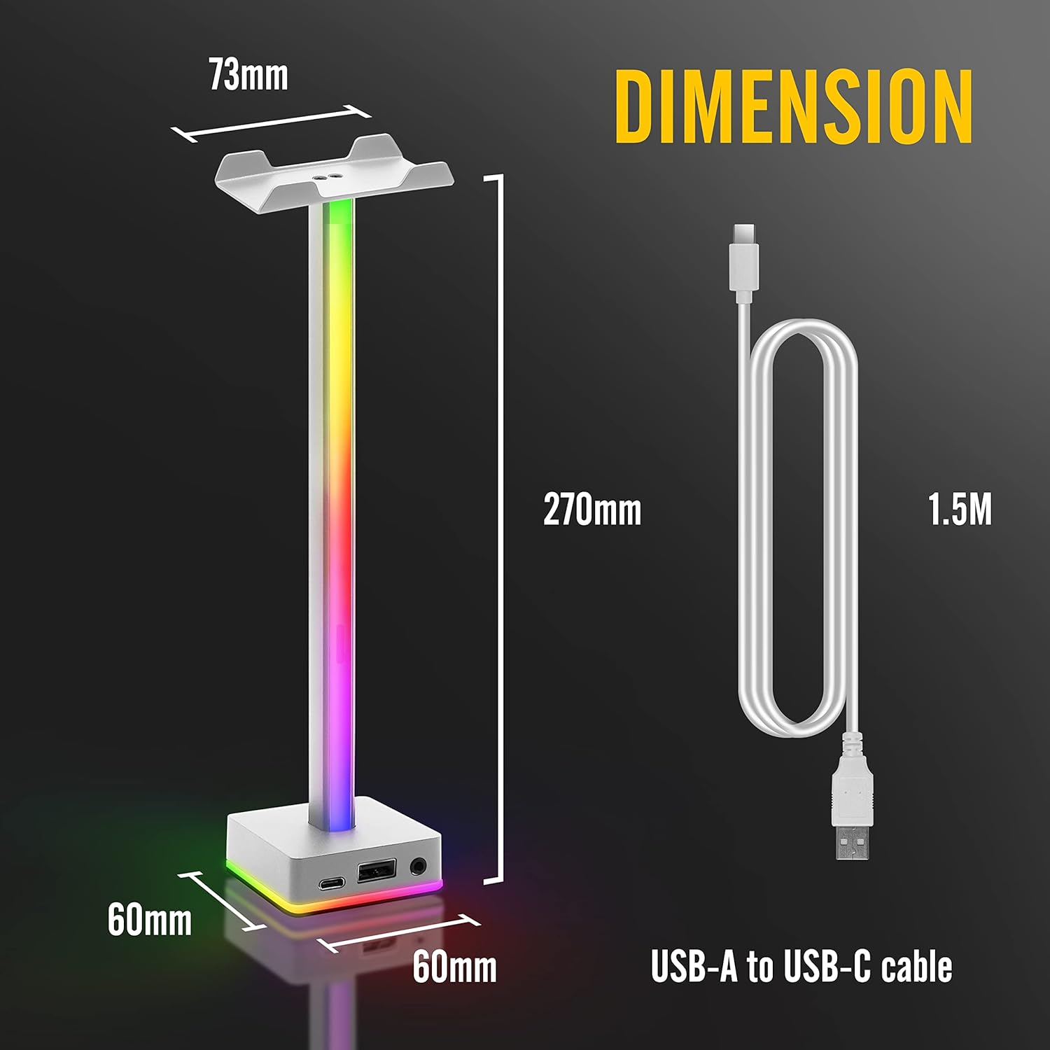 EZDIY-FAB Barra de luz LED USB, soporte para auriculares, retroiluminación RGB de ambiente de escritorio, 50 modos de color integrados, soporte para auriculares para videojuegos, accesorios de