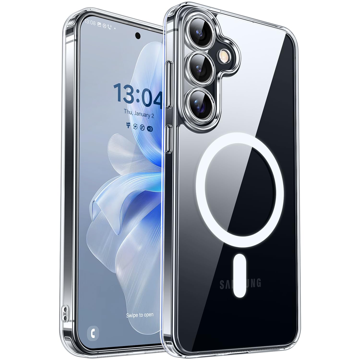 CANSHN Funda diseñada para Samsung Galaxy S24 Ultra (2024), protección completa de la cámara, compatible con MagSafe, funda protectora trasera translúcida mate, color negro