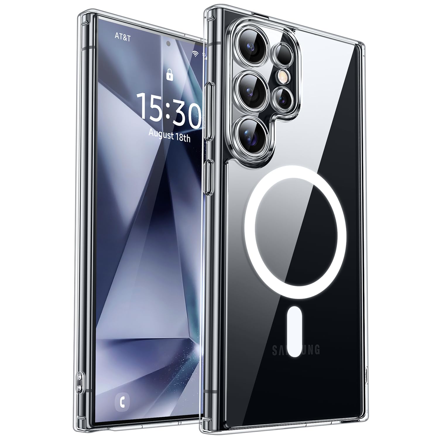 CANSHN Funda diseñada para Samsung Galaxy S24 Ultra (2024), protección completa de la cámara, compatible con MagSafe, funda protectora trasera translúcida mate, color negro