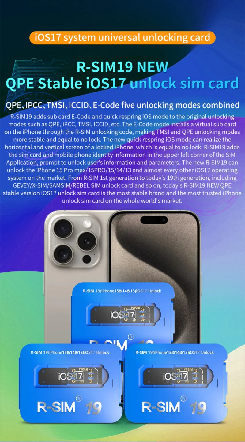 R-SIM19 NEW QPE Stable Unlock SIM Card for Iphone 15 plus 14 13 Pro Max 12 IOS17