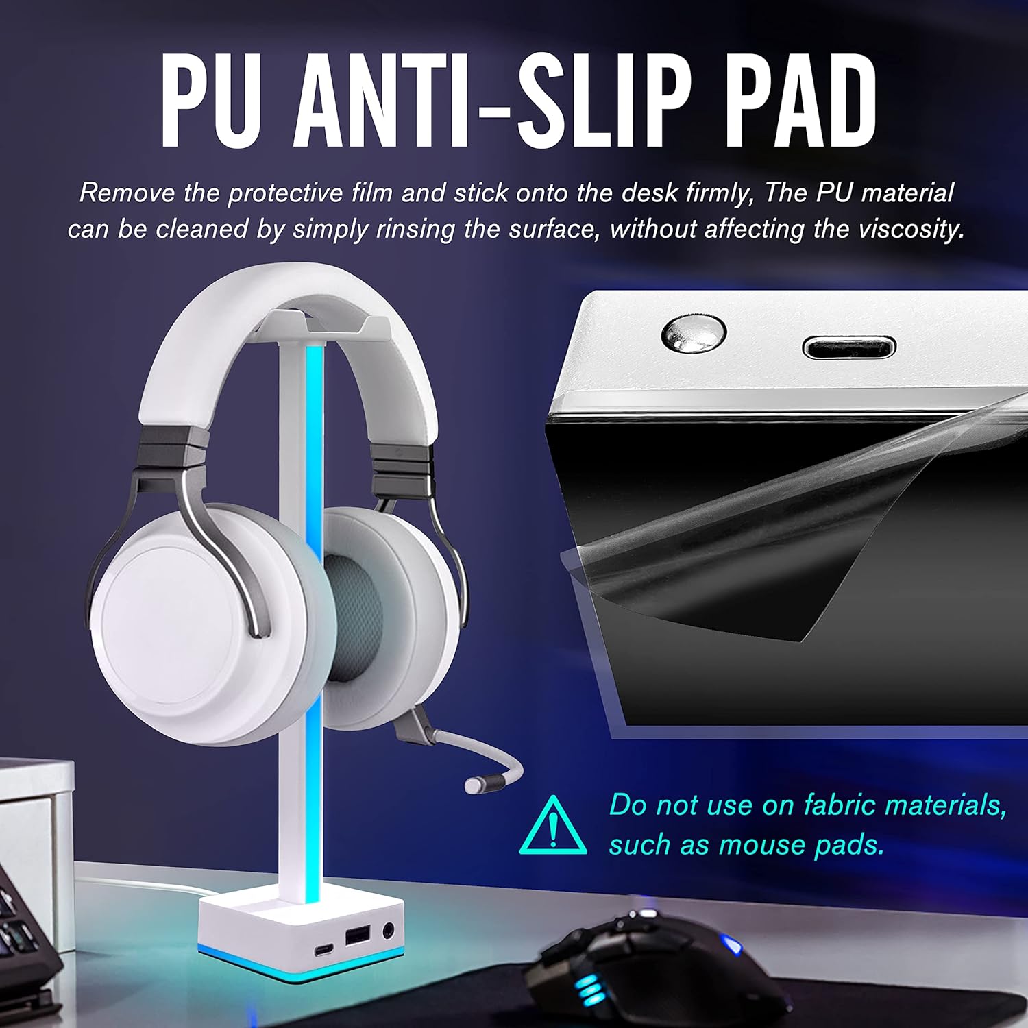 EZDIY-FAB Barra de luz LED USB, soporte para auriculares, retroiluminación RGB de ambiente de escritorio, 50 modos de color integrados, soporte para auriculares para videojuegos, accesorios de