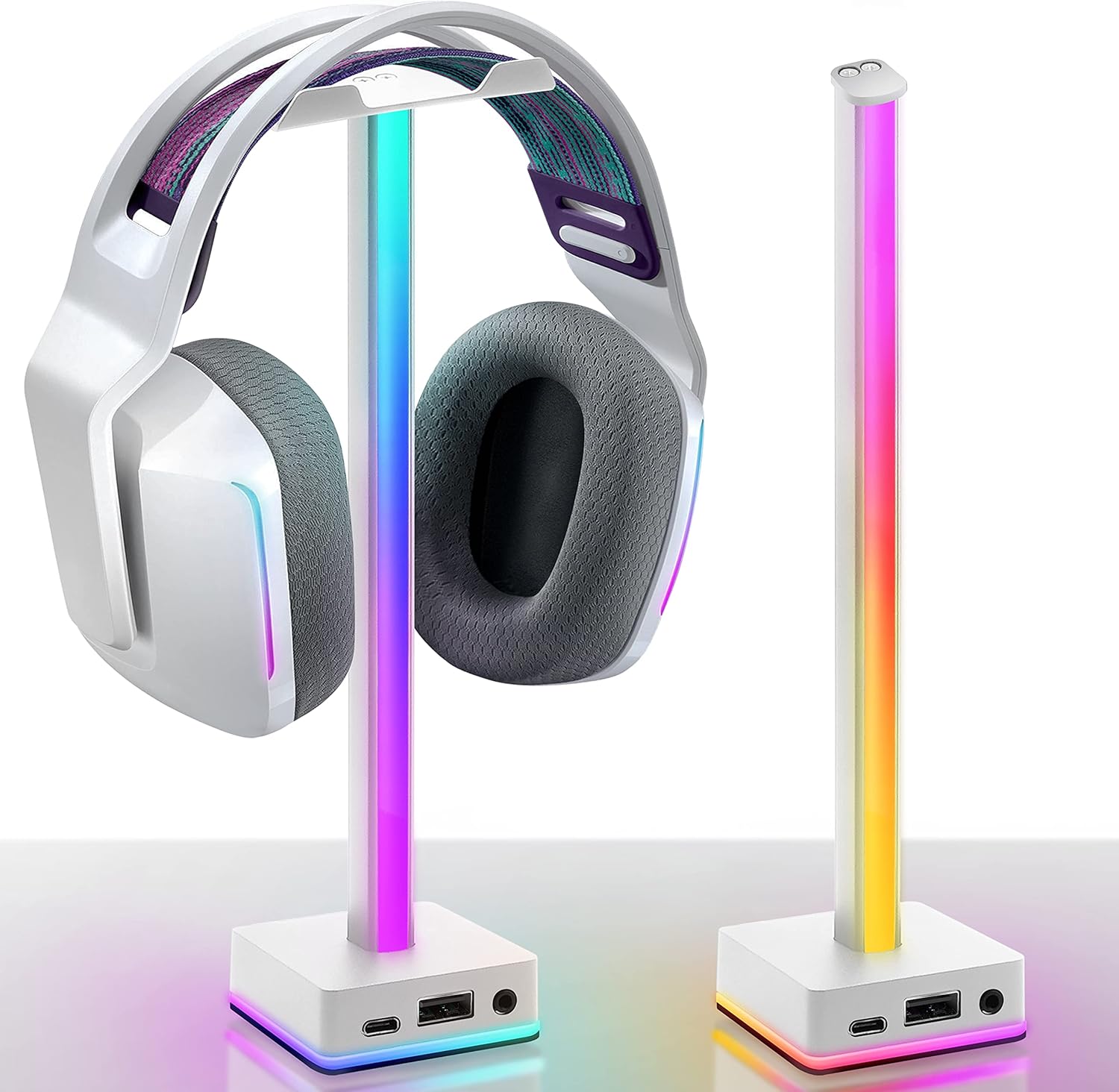 EZDIY-FAB Barra de luz LED USB, soporte para auriculares, retroiluminación RGB de ambiente de escritorio, 50 modos de color integrados, soporte para auriculares para videojuegos, accesorios de