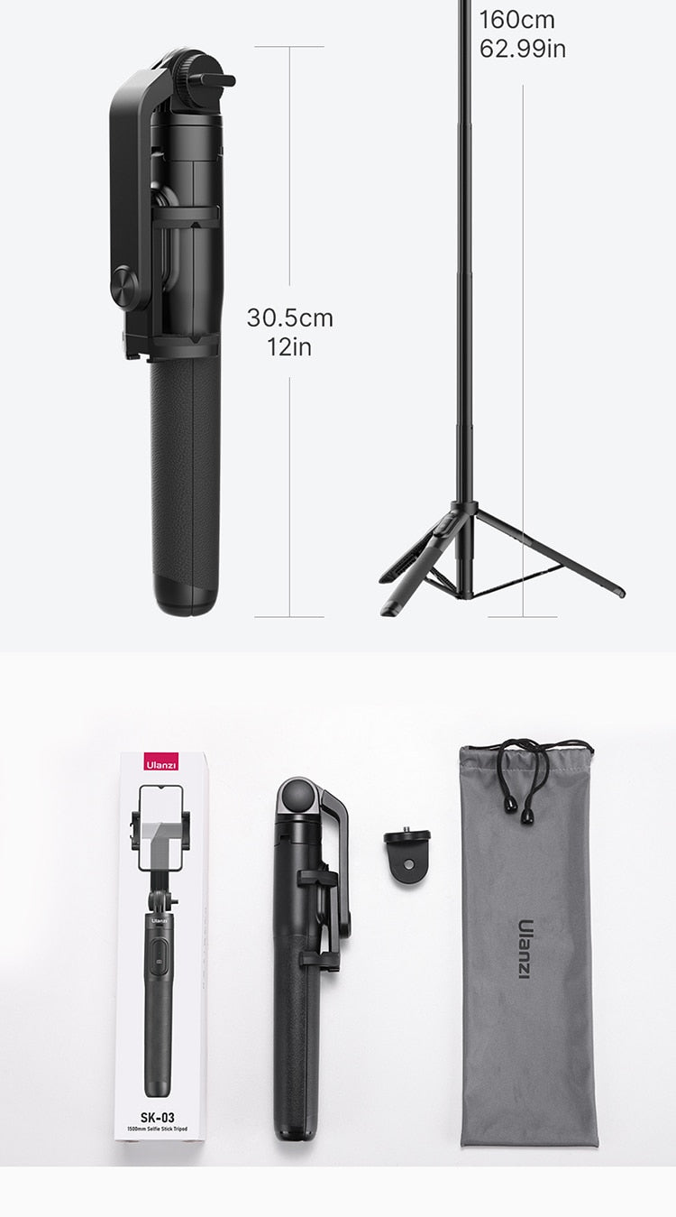 1.5m Bluetooth Wireless Selfie Stick Tripod Monopod for Smartphone GoPro Hero 11 10 9 8 7 insta360 X3 DSLR Camera-1
