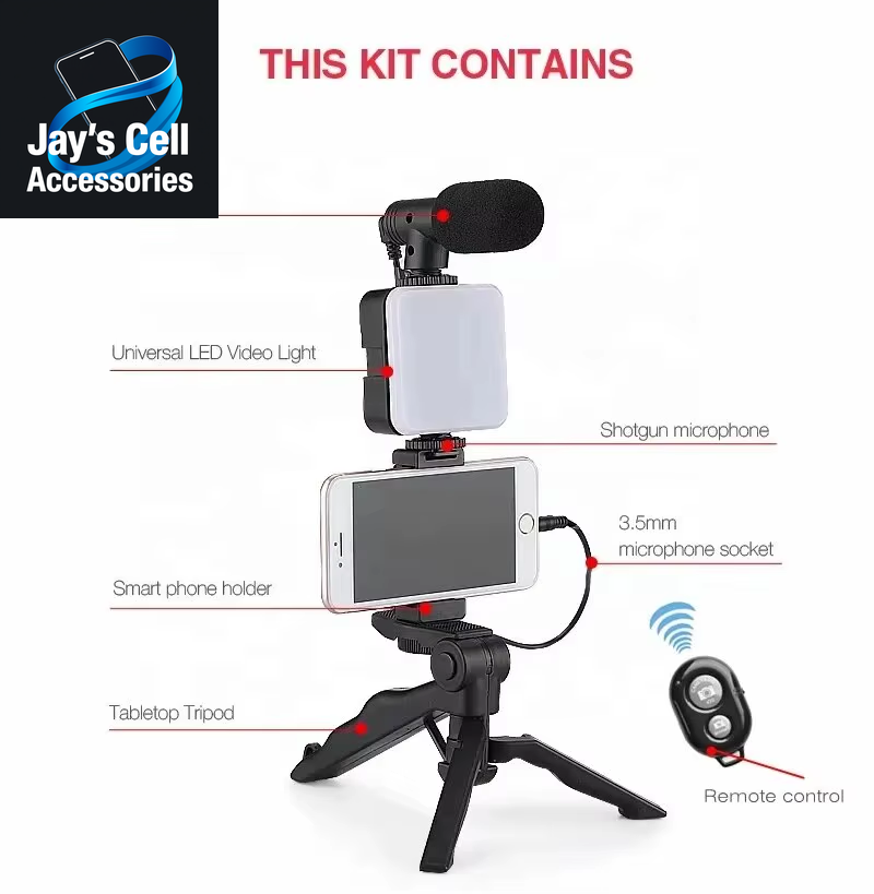 Smartphone Vlogging Kit with Tripod Phone Holder Mini Microphone LED Fill Light Starter for Tiktok Live Stream Video Youtube