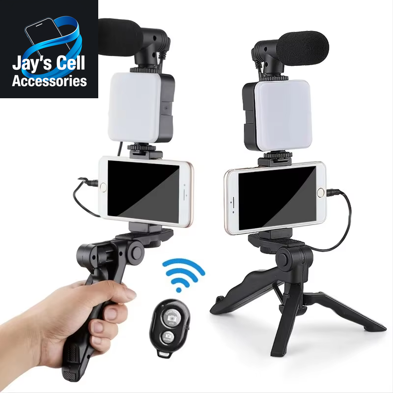 Smartphone Vlogging Kit with Tripod Phone Holder Mini Microphone LED Fill Light Starter for Tiktok Live Stream Video Youtube