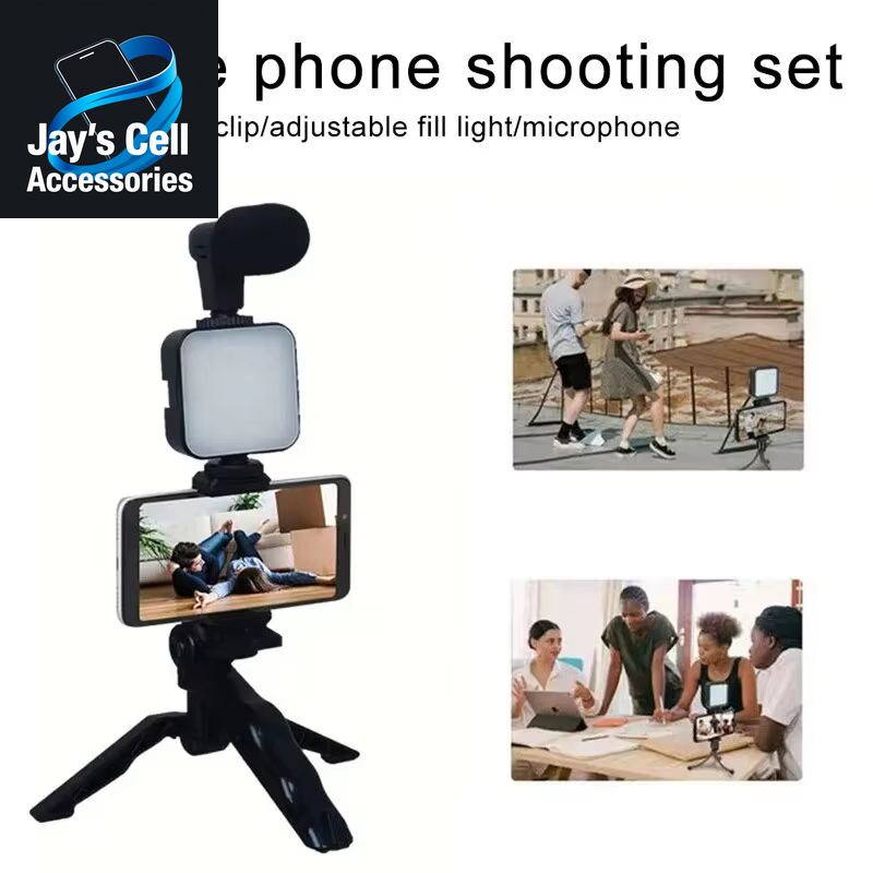 Smartphone Vlogging Kit with Tripod Phone Holder Mini Microphone LED Fill Light Starter for Tiktok Live Stream Video Youtube