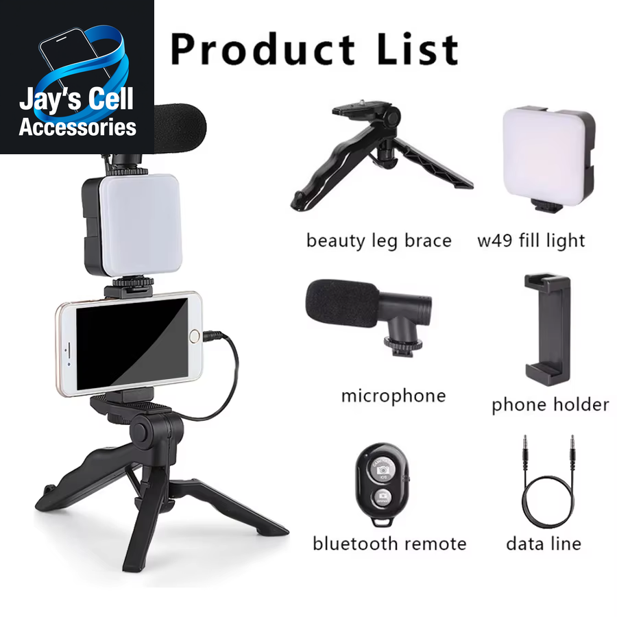 Smartphone Vlogging Kit with Tripod Phone Holder Mini Microphone LED Fill Light Starter for Tiktok Live Stream Video Youtube